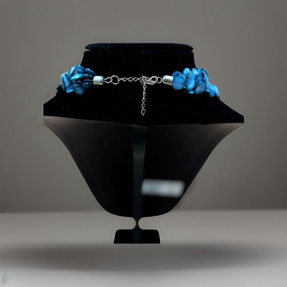 Vintage Turquoise Blue Mother of Pearl Shell Multi Strand Necklace - Picture 3 of 4